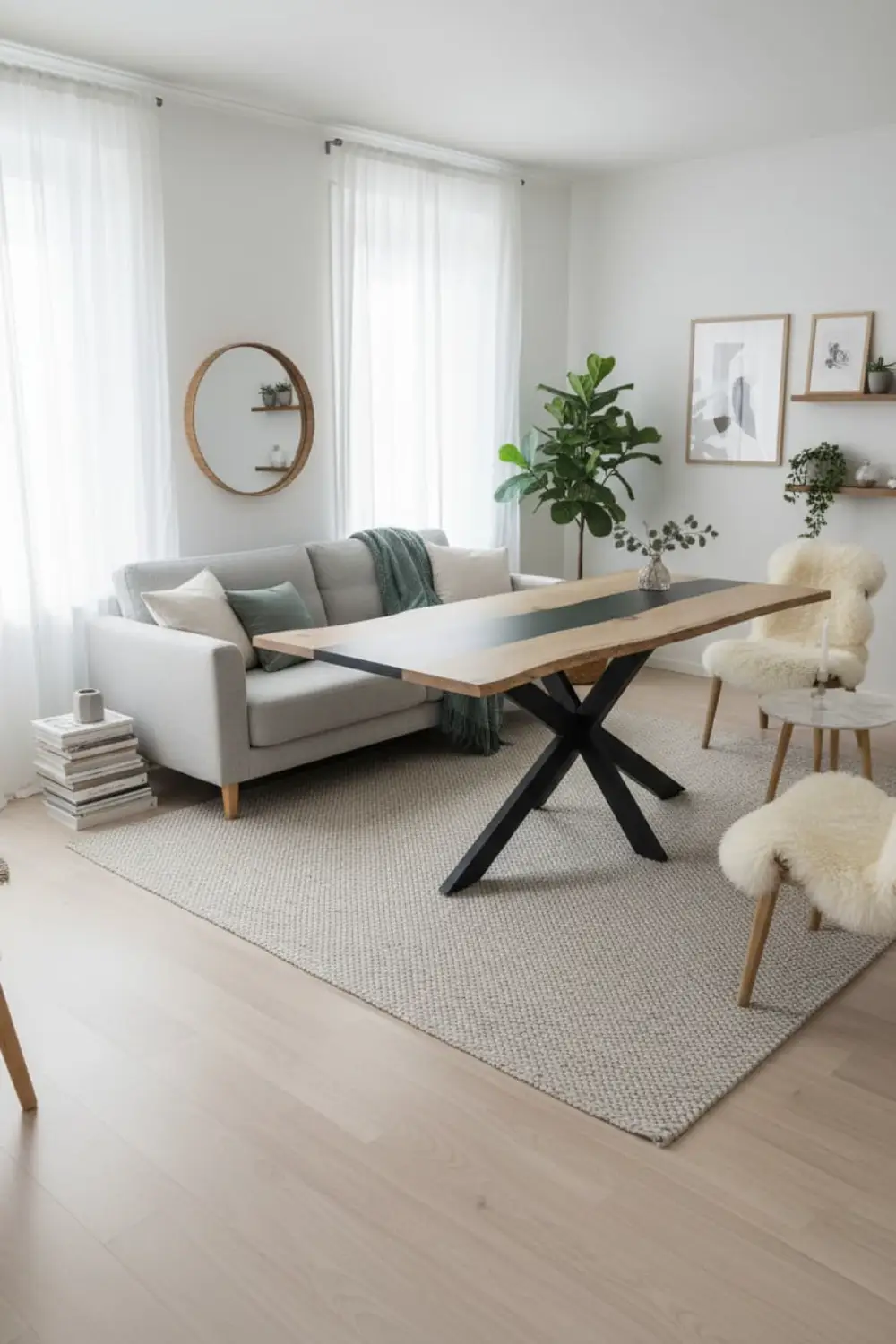 Création Table chêne et résine noire époxy par Biondelli Design